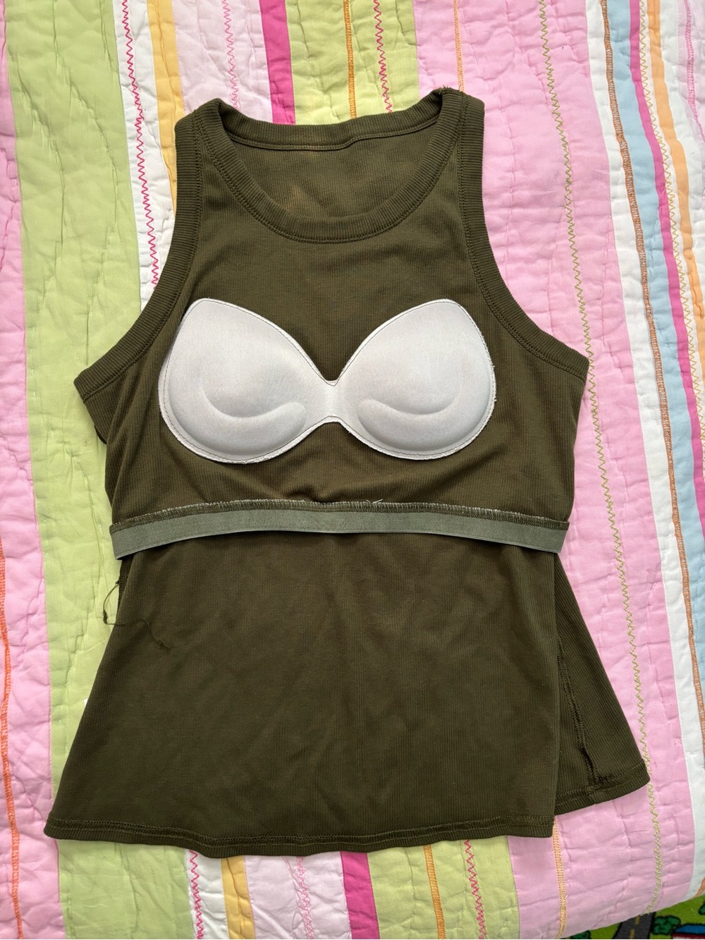 Olive Green Ribbed Tank Top - Picture 2 of 2